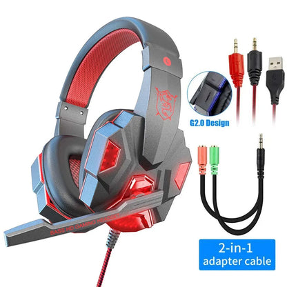Casque de jeu RGB avec microphone, écouteurs filaires supra-auriculaires, légers, pour PC, PS4, PS5, Xbox, ordinateur portable ﻿