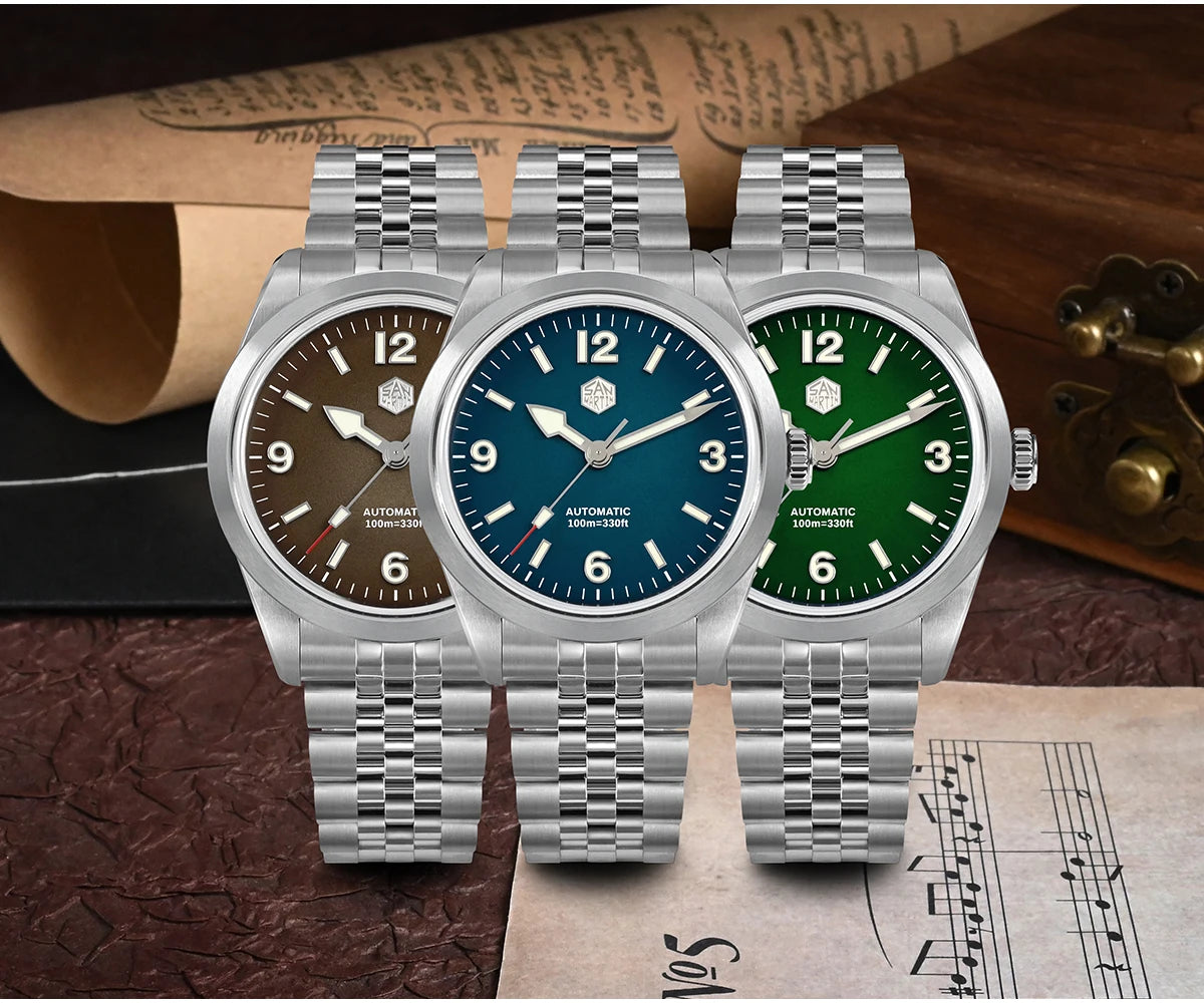 San Martin 38mm Men's Sport Watch Fashion Luxury Explore Climbing Automatic Mechanical Sapphire Waterproof 5 Links Bracelet BGW-9