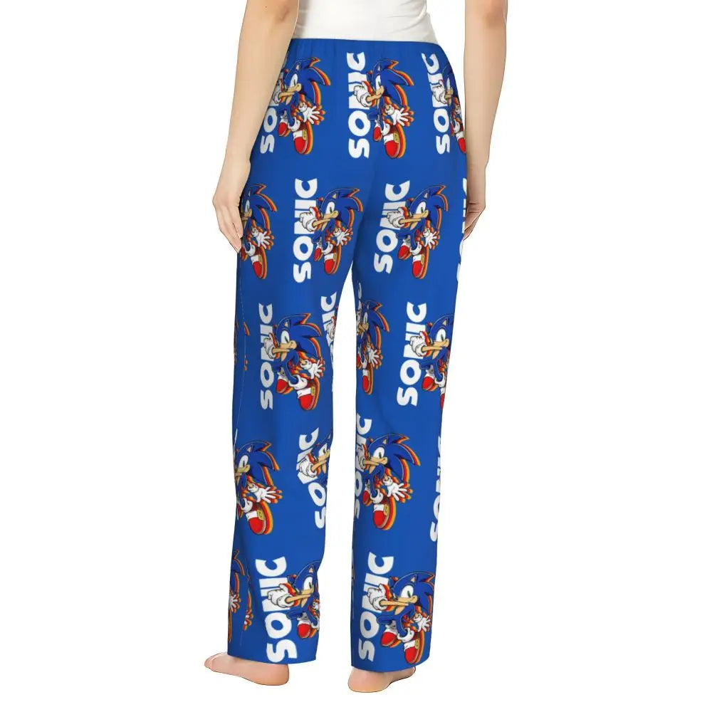 Custom Printed Womens Soniced Pajama Pants Hedgehog Game Sleepwear Sleep Lounge Bottoms with Pockets