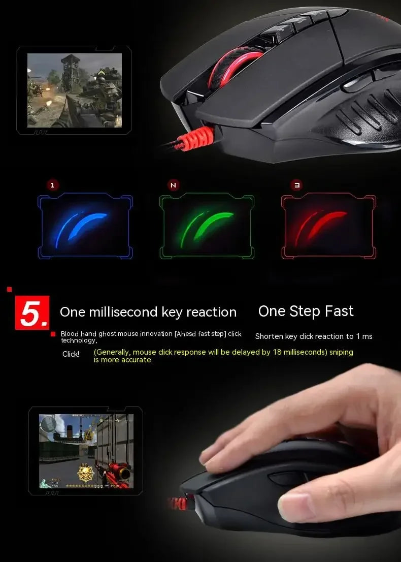Rato com fios Bloody V7M RGB, leve, design ergonómico, 4000 dpi, para PC, escritório, e-sports e gaming, com programação de macros para CF, LOL e CS