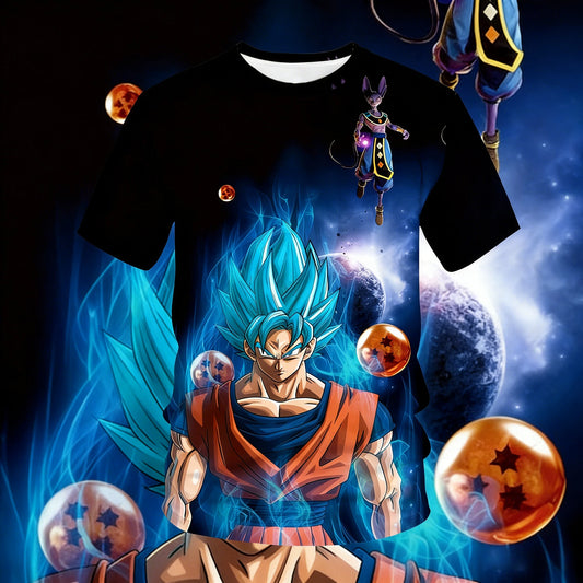 Vintage Dragon Ball Super Goku Super Saiyan Blue Beerus Dragon Balls Cosmic Galaxy 3D Print T-Shirt 2026 Summer Unisex Oversized