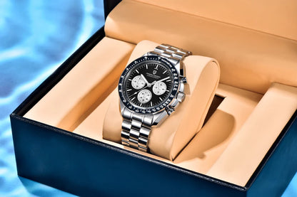 „PAGANI DESIGN Moon“ laikrodis – prabangus vyriškas kvarcinis chronografas, sportinio stiliaus, safyro stiklas su antirefleksine danga, švytintis ekranas