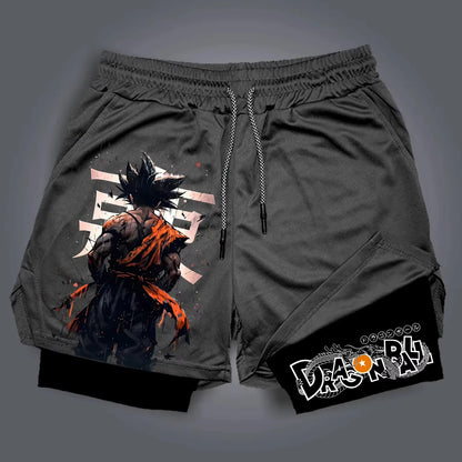 2026 Summer Dragon Ball Goku Anime Gym Shorts Men Double-layer 2-in-1 Sports Pants New Summer Japanese Cartoon Print Beach Pants
