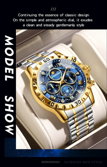 2026 Herrenuhr – leichter Luxus, Business-Stahlarmband, Mondphase, Sternennacht-Design, wasserdicht, modische Quarzuhr für Herren, Geschenk