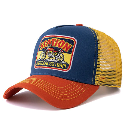 Casquette de camionneur unisexe en maille, motif moto classique, casquette de baseball d'été respirante, casquette streetwear pour hommes et femmes