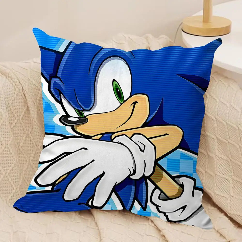 S-Sonic Anime Cool Cushion Cover Silky Short Plush Invisible Zipper Dustproof Sofa Pillow Case For Home Decor