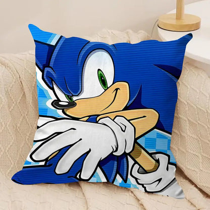 S-Sonic Anime Cool Cushion Cover Silky Short Plush Invisible Zipper Dustproof Sofa Pillow Case For Home Decor