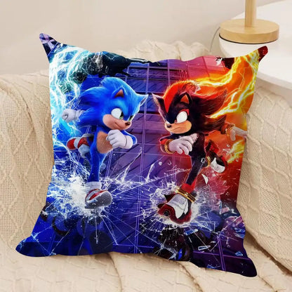 S-Sonic Anime Cool Cushion Cover Silky Short Plush Invisible Zipper Dustproof Sofa Pillow Case For Home Decor