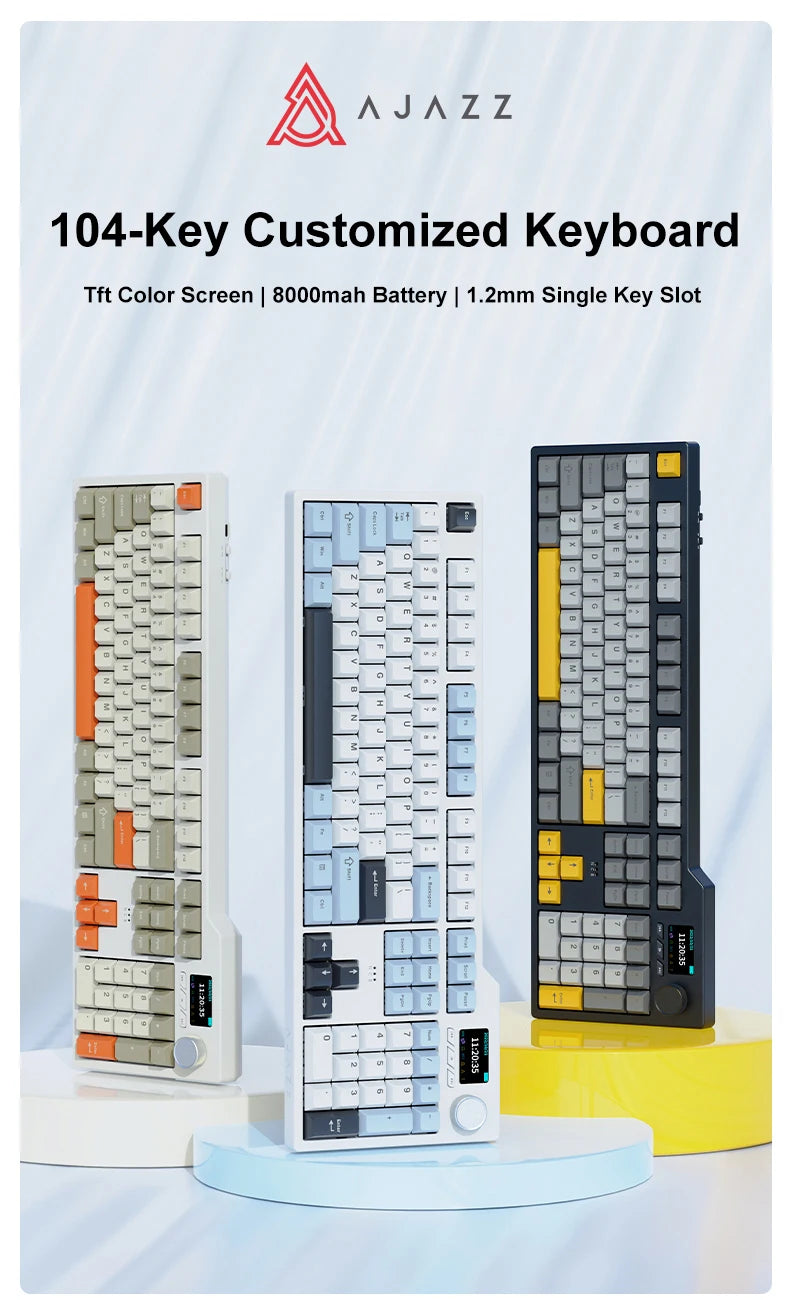 Neue AJAZZ AK35I V3 MAX Tri-Mode kabelgebundene Bluetooth-Wireless-Gaming-Tastatur mit Gasket-Struktur, Full-Key-Hot-Swap, 104 Tasten, individuell anpassbare Tastatur