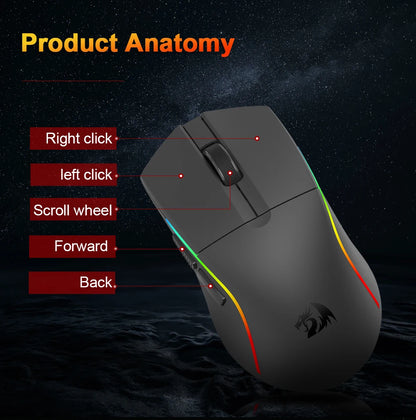 REDRAGON DEICIDE M816 PRO RGB USB gaming miš s podrškom za Bluetooth i 2.4G bežično povezivanje, 26000 DPI, 6 tipki, za gamere, žičani miš za računalo