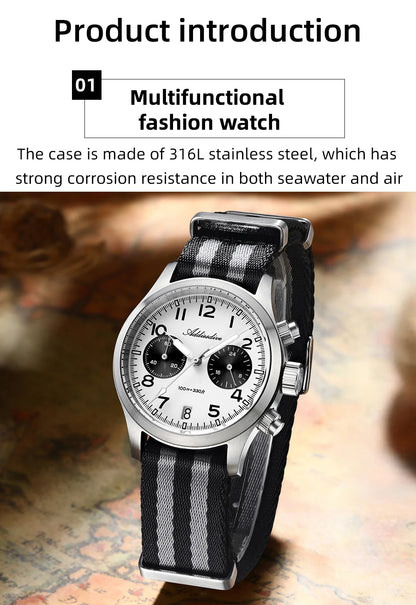 ADDIESDIVE 2025 neue Panda Eye Herrenuhr, Retro-Luxus, VK64 Quarzuhr für Herren, Sport-Chronograph, 100M wasserdicht, leuchtend