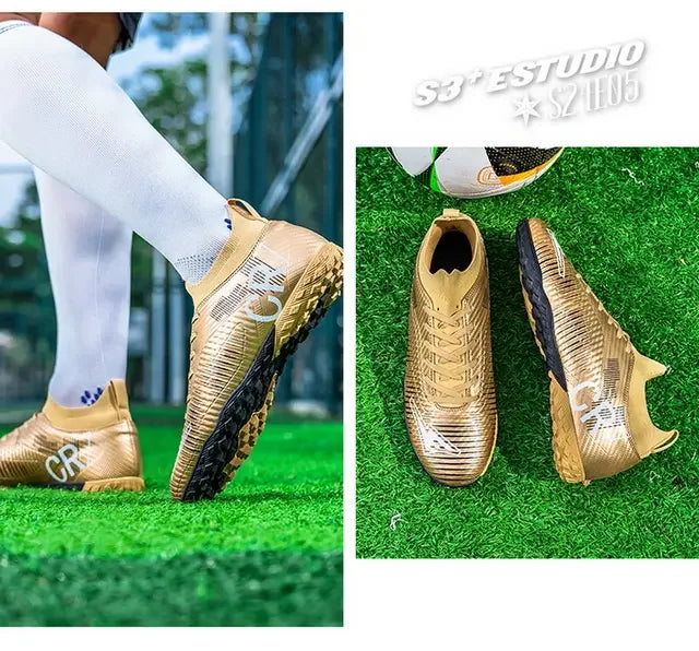 Kids Anti Collision Toe Football Boots Lace Up Closure Short Non Slip Studs Wearproof Breathable Outdoor Grass Game Shoes