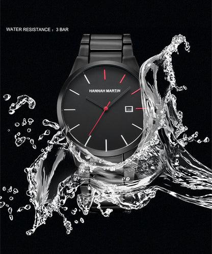 Montre pour homme Hannah Martin, boîtier en acier inoxydable, mouvement à quartz, cadran de 41 mm, style professionnel, avec affichage du calendrier (imitation)