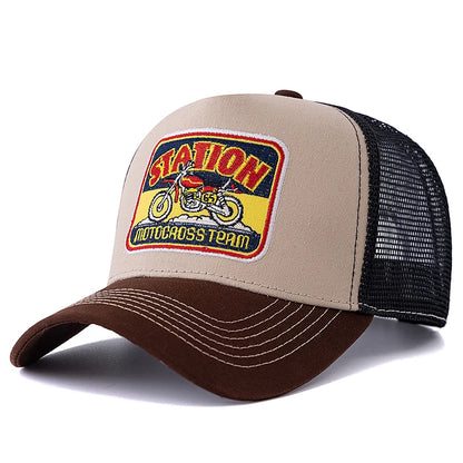 Casquette de camionneur unisexe en maille, motif moto classique, casquette de baseball d'été respirante, casquette streetwear pour hommes et femmes