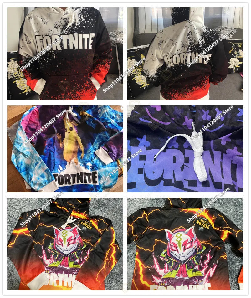 Bluza z kapturem Fortnite z nadrukiem dla dzieci 2-14Y, bluzy dla chłopców i dziewczynek, modna kurtka Harajuku, odzież dziecięca, gry, kostium cosplay