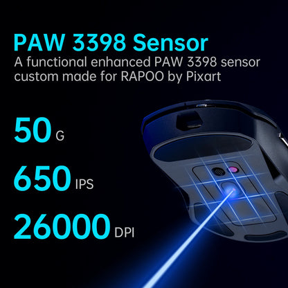 Rapoo VT9PRO PAW3398 безжична геймърска мишка 68g, кабелна, програмируема, ергономична, 26000DPI, презареждаема чрез Type C, аксесоар за PC геймъри