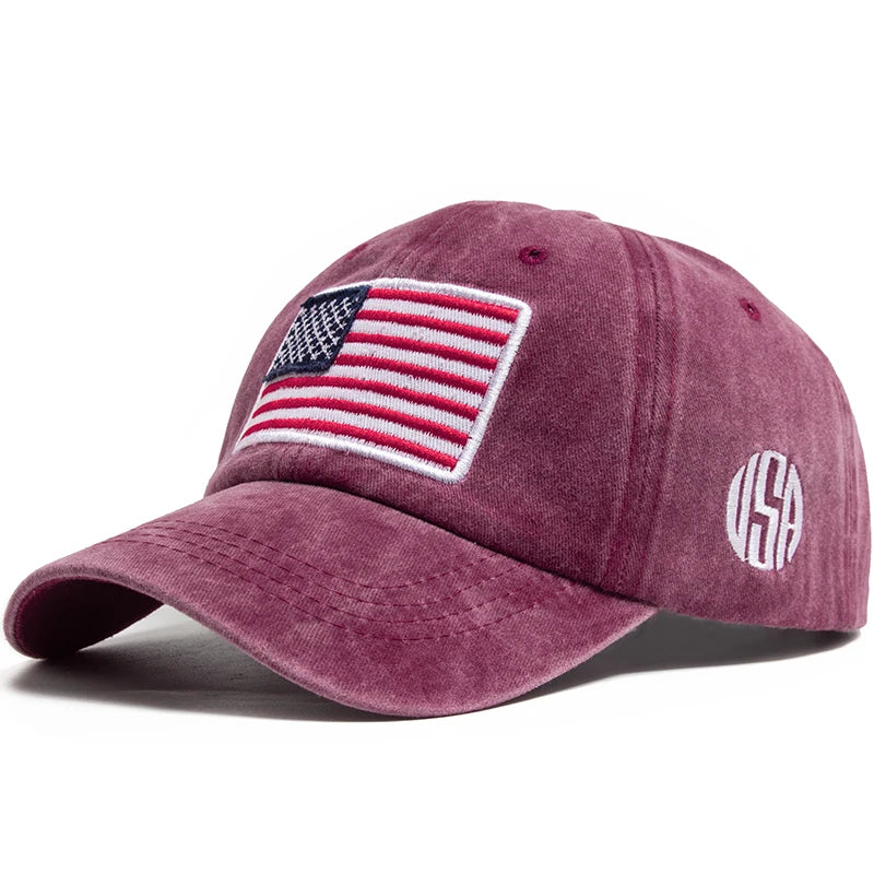 USA Flag Men's Baseball Cap Retro Embroidery Washed Cotton Dad Hats Fashion Women Hip Hop Caps Summer Outdoor Sun Visor Hat