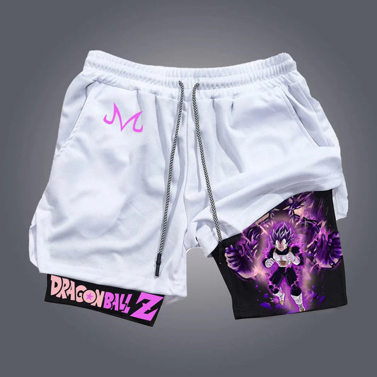2026 Men's Shorts Double Layer 2-in-1 Dragon Ball Z Anime Graphic Print Streetwear Casual Summer Elastic Fitness Sports Pants