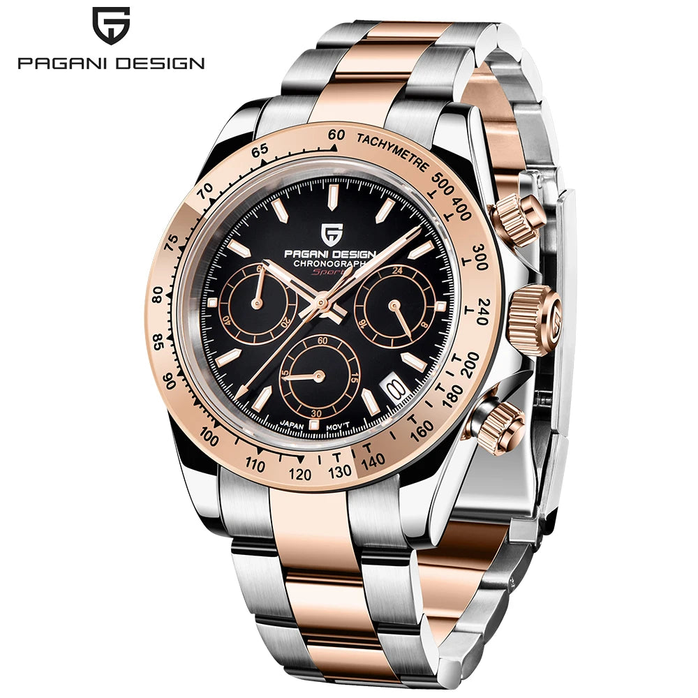 PAGANI DESIGN chronograafhorloge voor heren – Luxe quartz-polshorloge, verlicht en waterdicht.