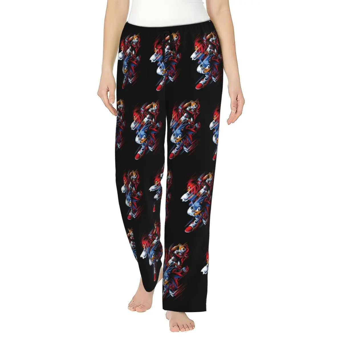Custom Printed Womens Soniced Pajama Pants Hedgehog Game Sleepwear Sleep Lounge Bottoms with Pockets