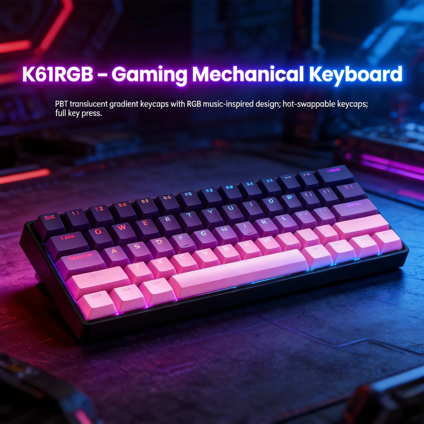K61 kabelgebundene tragbare mechanische Tastatur, Phantom RGB farbenfroh, Reaktionsgeschwindigkeit auf Gaming-Niveau, ergonomisches Design, für Gaming und Büro geeignet
