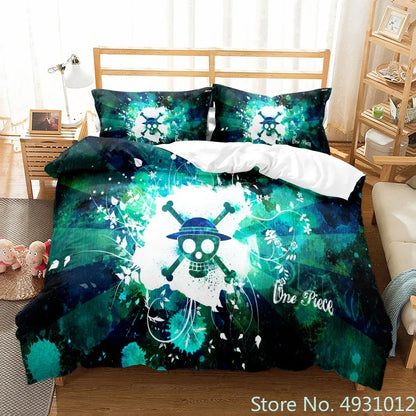 One Piece Luffy Boy 3pcs Bedding Set Quilt Cartoon Duvet Cover Pillowcase Bedclothes Children Kids Boy Bed Bedroom Set