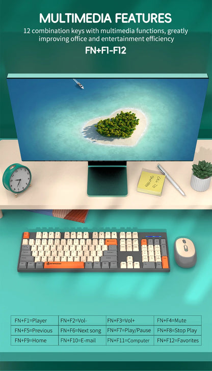 NexusClick kabelloses Gaming- und Office-Tastatur-Maus-Set, intelligente Energiesparfunktion, Full Size, 104 Tasten, 1600DPI einstellbar, USB für Laptop und PC