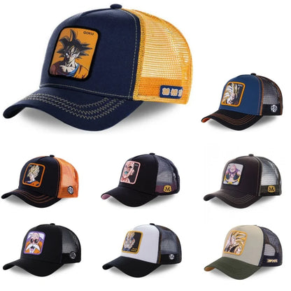 Czapka z motywem Dragon Ball Son Goku – letnia czapka podróżna z daszkiem, męska czapka z haftem w stylu hip-hopowym, z daszkiem przeciwsłonecznym, regulowana czapka typu trucker z siateczką