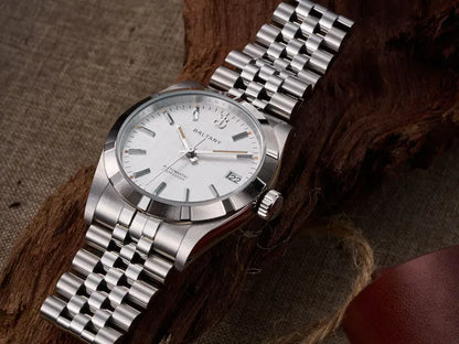 Baltany S4102 Business Men's Automatic Mechanical Wristwatch 36mm Linen Dial Engine Turned Bezel NH35 Luxury Dress Watch