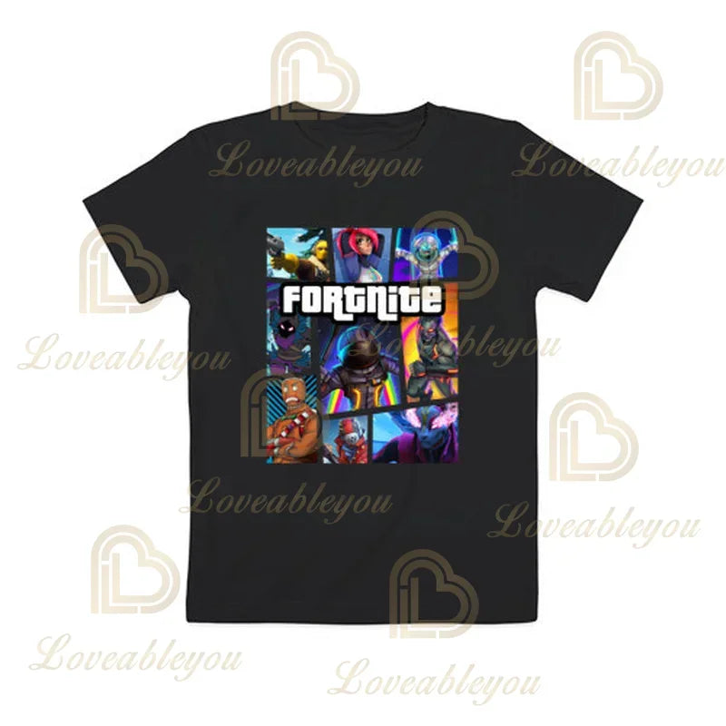 T-shirt cartoon per ragazzi e ragazze Fortnite Battle Royale 3D, 3-14 anni, Victory Royale, top da gioco per bambini e adolescenti