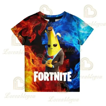 Fortnite T-Shirt für Erwachsene und Kinder, 3D-Digitaldruck, lockere Passform, große Größen, kurzärmeliges Sommer-Tee für Kinder