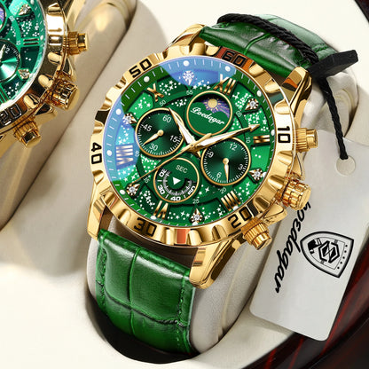 Orologio da polso di lusso POEDAGAR da uomo – Cronografo sportivo, impermeabile e luminescente, con cinturino in pelle, movimento al quarzo