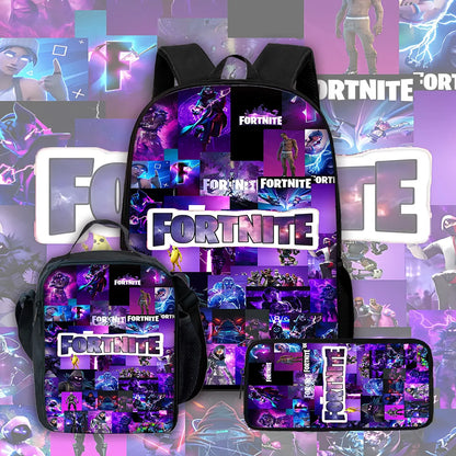 Dětský školní batoh s taškou na oběd, penálem, designem populární hry F-FortniteS – školní taška pro chlapce a dívky, skvělý dárek