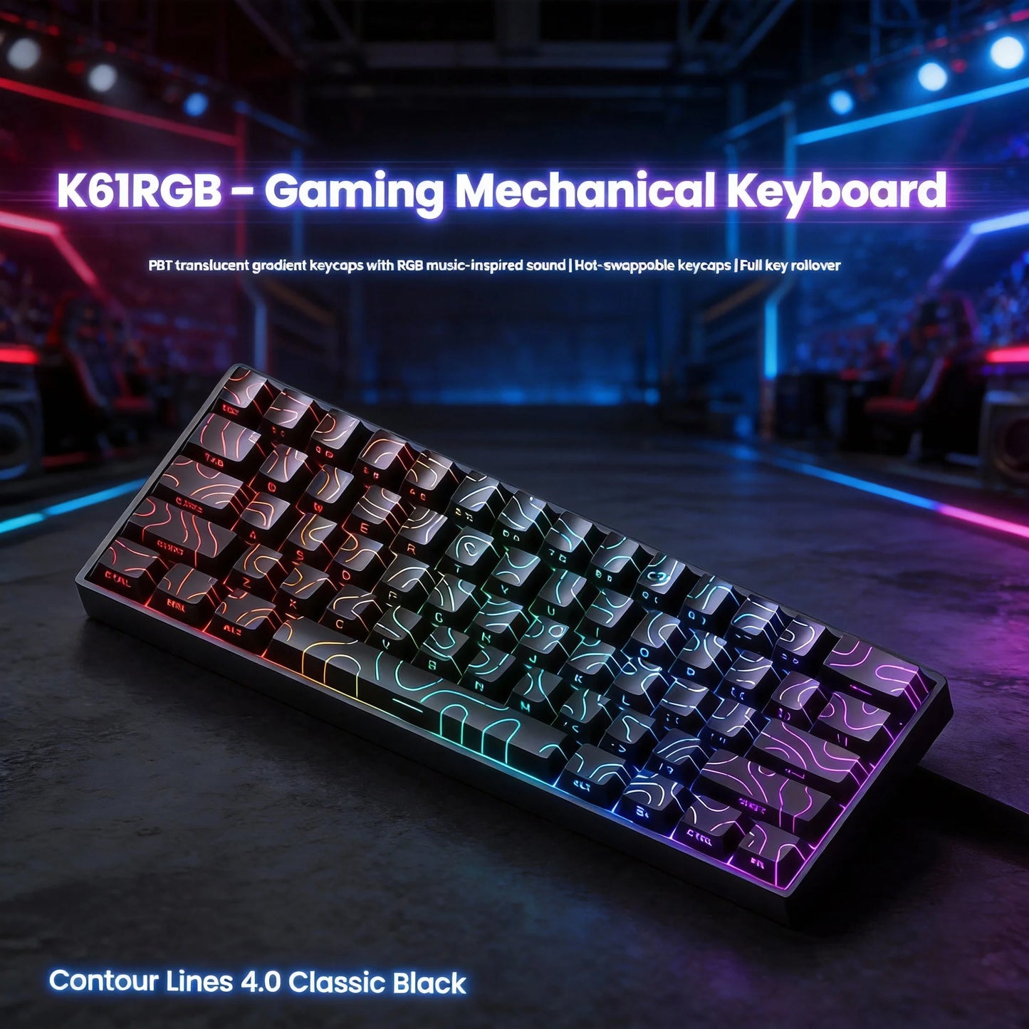 K61 kabelgebundene tragbare mechanische Tastatur, Phantom RGB farbenfroh, Reaktionsgeschwindigkeit auf Gaming-Niveau, ergonomisches Design, für Gaming und Büro geeignet