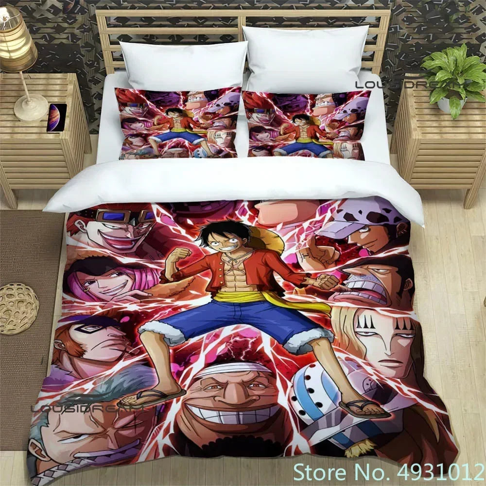 One Piece Luffy Boy 3pcs Bedding Set Quilt Cartoon Duvet Cover Pillowcase Bedclothes Children Kids Boy Bed Bedroom Set
