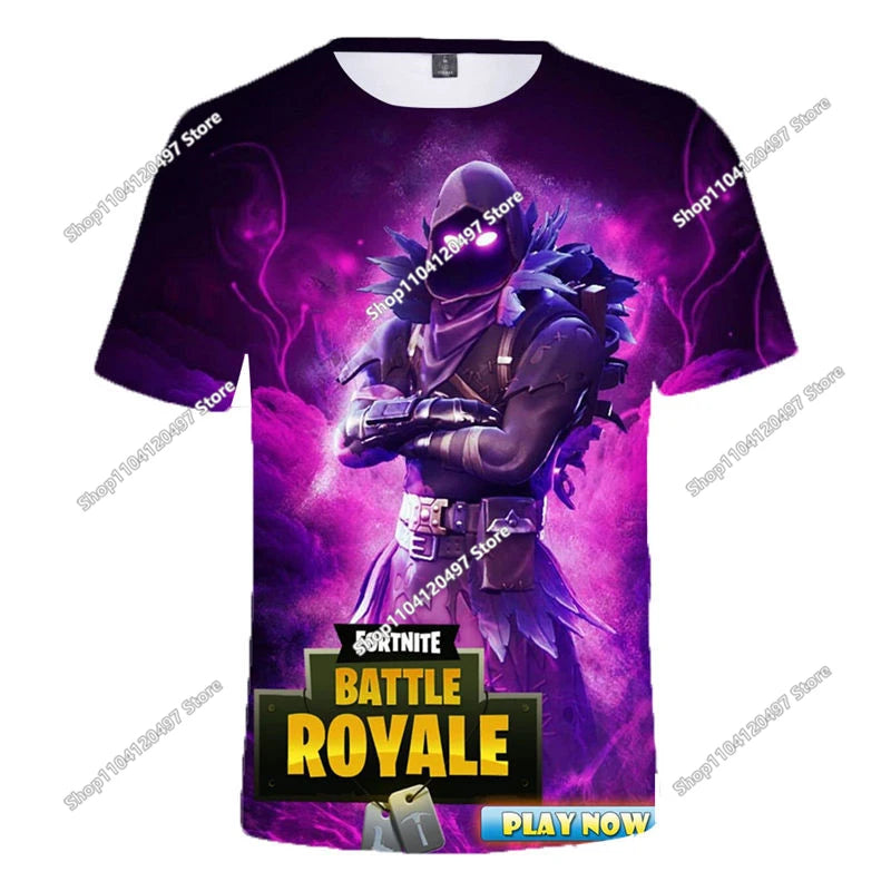 T-shirt de Verão para Criança Battle Royale Fortnite Hero Victory 3D — T-shirt para Rapazes, Raparigas e Bebés