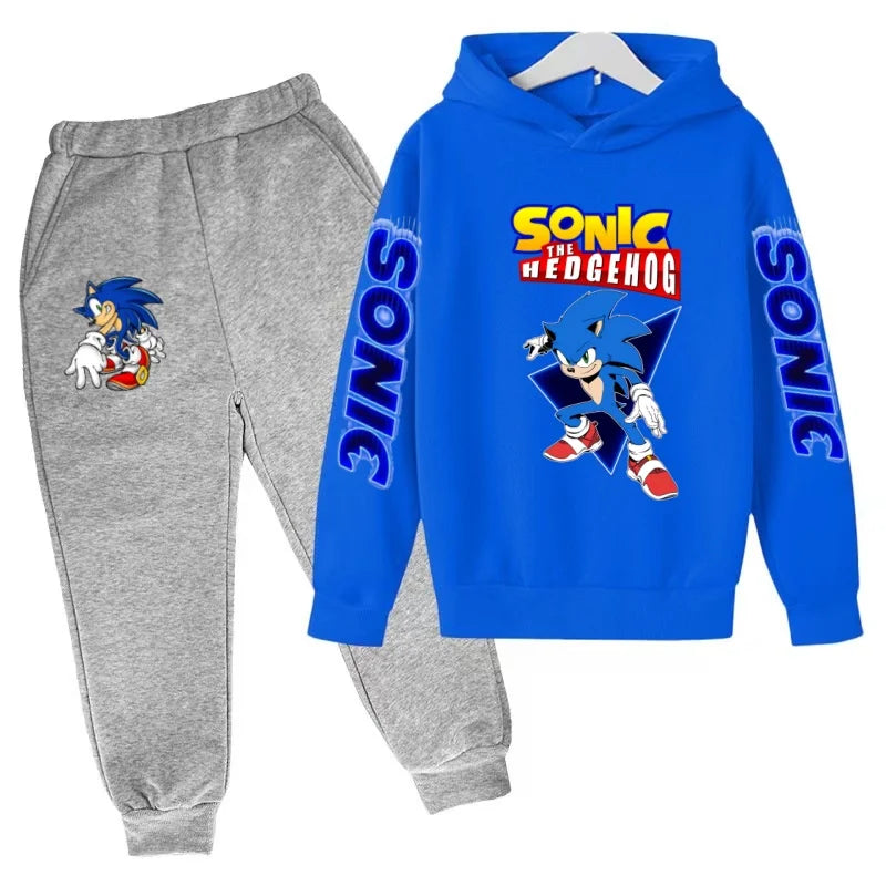 Kids Supersonic Clothing Jogging Blue Sweatshirt Top Coat+Pants Two-piece set Hoodie Boys Girls3-12Yrs Clothes Casual Sports Set