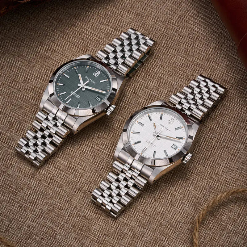 Baltany S4102 Business Men's Automatic Mechanical Wristwatch 36mm Linen Dial Engine Turned Bezel NH35 Luxury Dress Watch