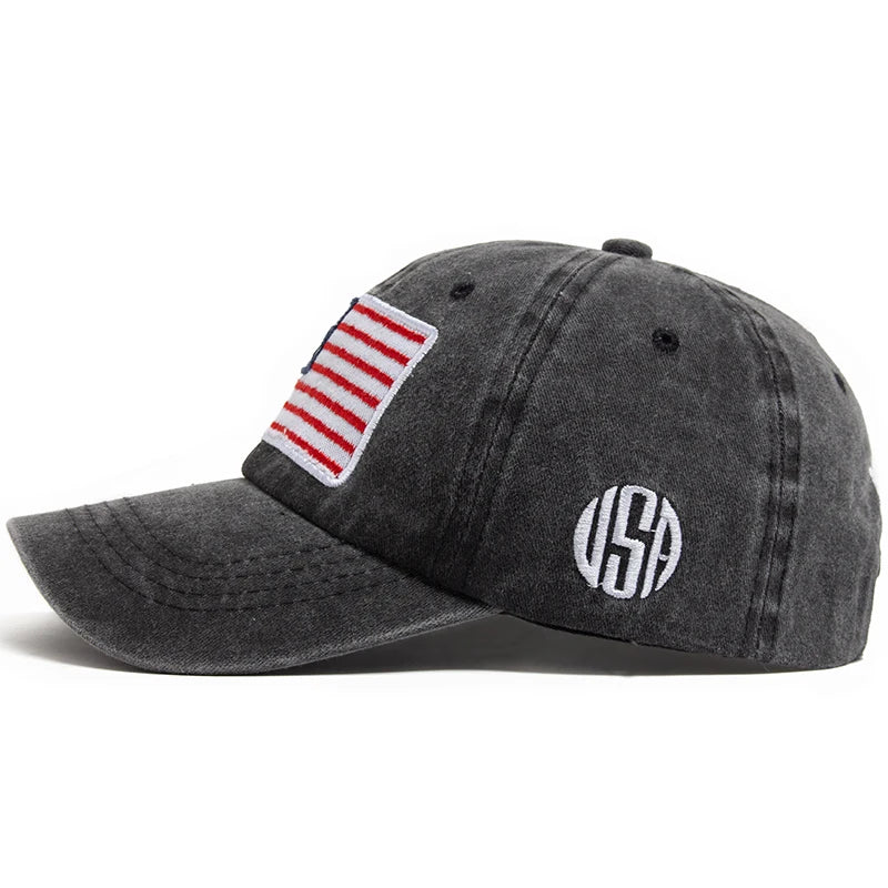 USA Flag Men's Baseball Cap Retro Embroidery Washed Cotton Dad Hats Fashion Women Hip Hop Caps Summer Outdoor Sun Visor Hat