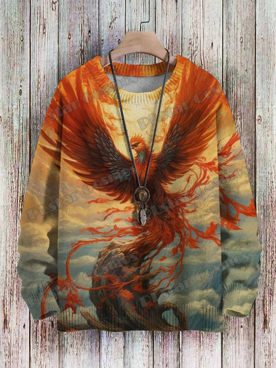 PLstar Cosmos retro pullover med drage- og hjortekunstmønster, 3D-printet strikpullover til mænd, vinter, unisex, casual striktrøje ZZM118