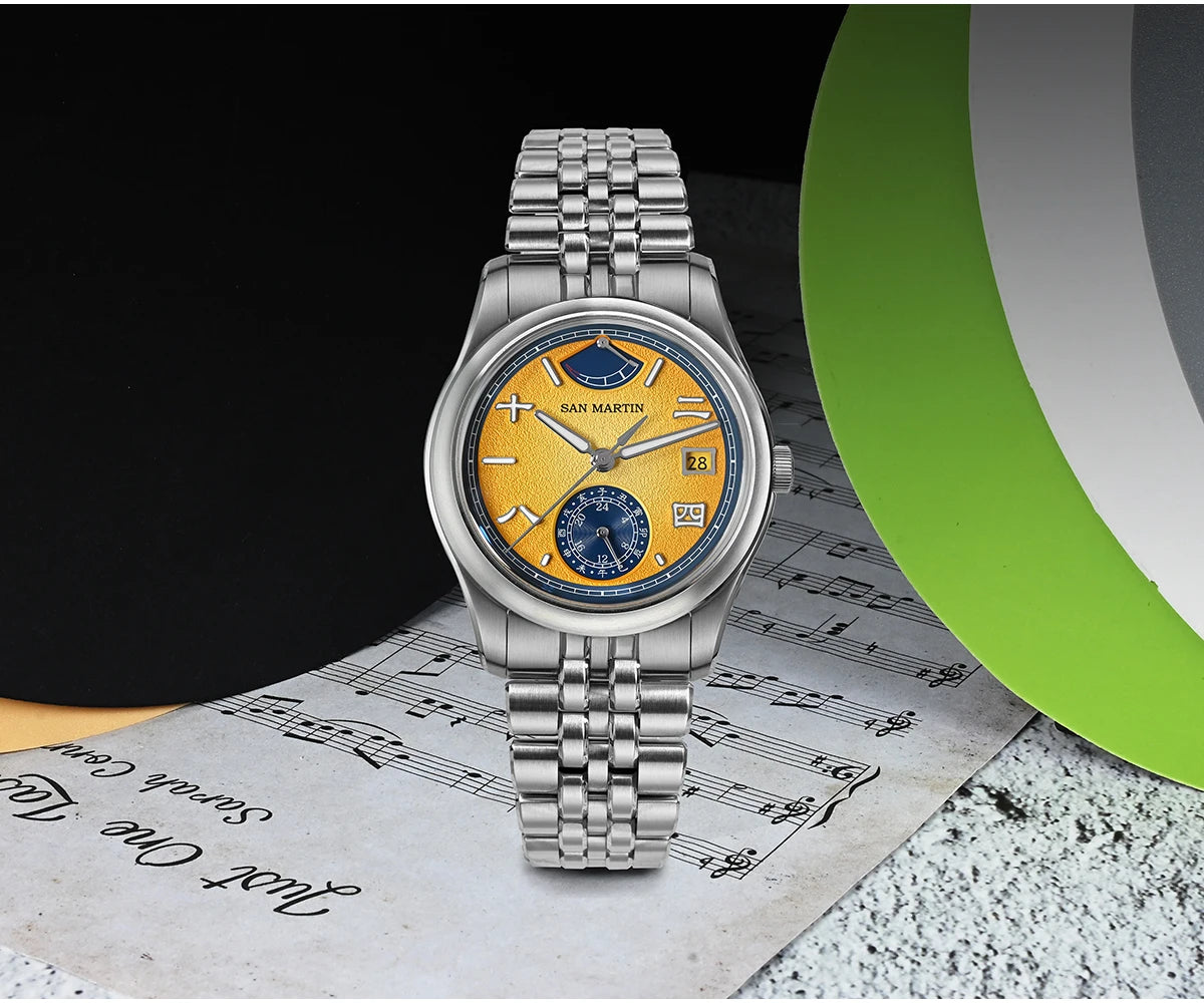 San Martin 39mm Miyota 9132 Power Reserve Display Men's Luxury Sport Watch Automatic Mechanical Waterproof Original Design SN0144