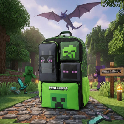 In Stock Minecraft Backpack Large Capacity Lightweight Pressure Relief Cartoon Print Outdoor Travel Hiking For Men Students