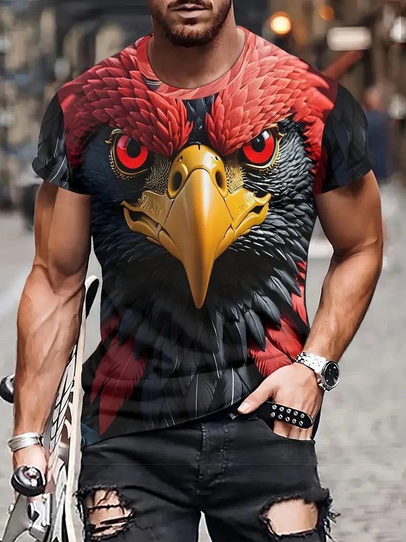 Neues cooles T-Shirt für Herren mit Adler-Motiv, 3D-Print, Flammenadler, sommerliche Streetwear, trendiges Kurzarmshirt, Herren-Tops