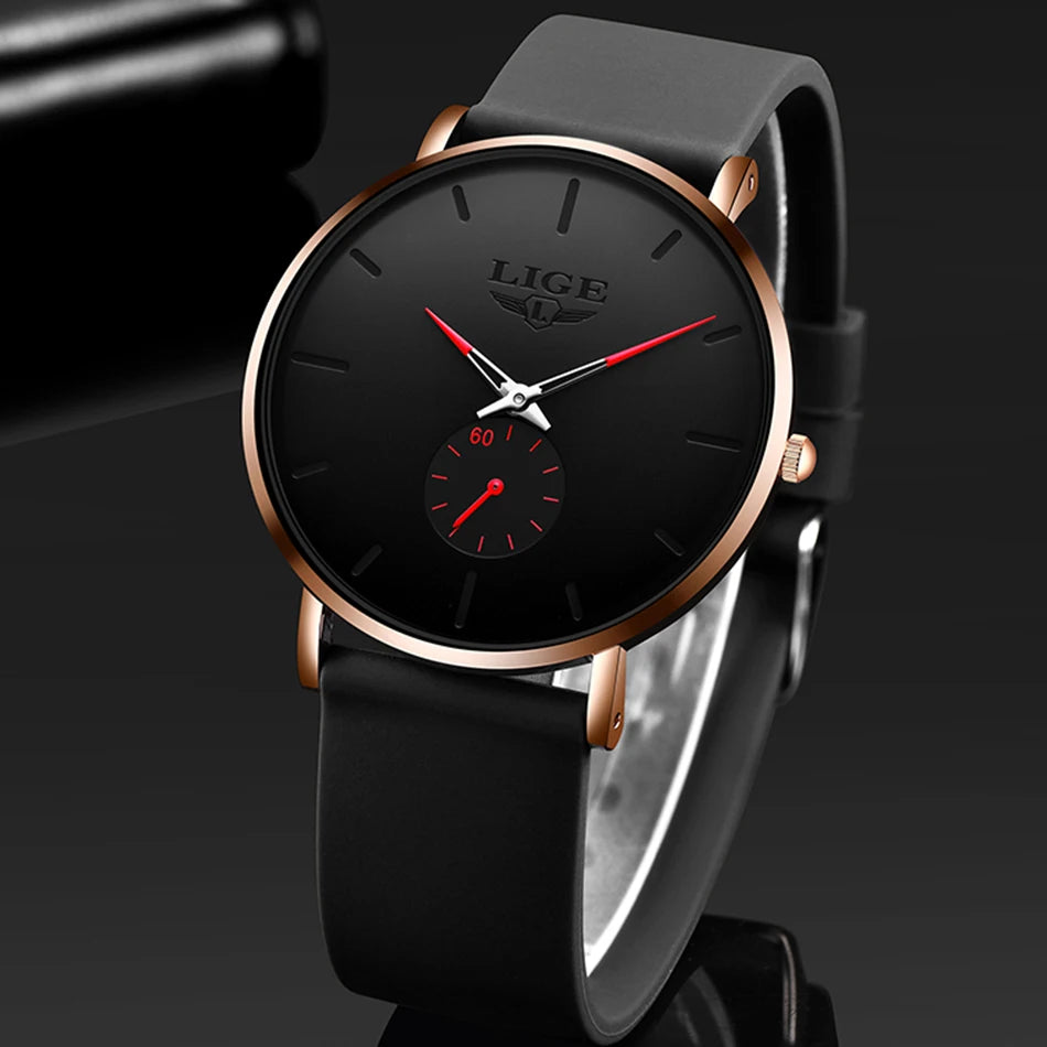 LIGE Herrenuhr – Sportlicher und trendiger Stil, Luxusmarke, wasserdicht, schlichtes und ultradünnes Design, Quarzuhr für Herren