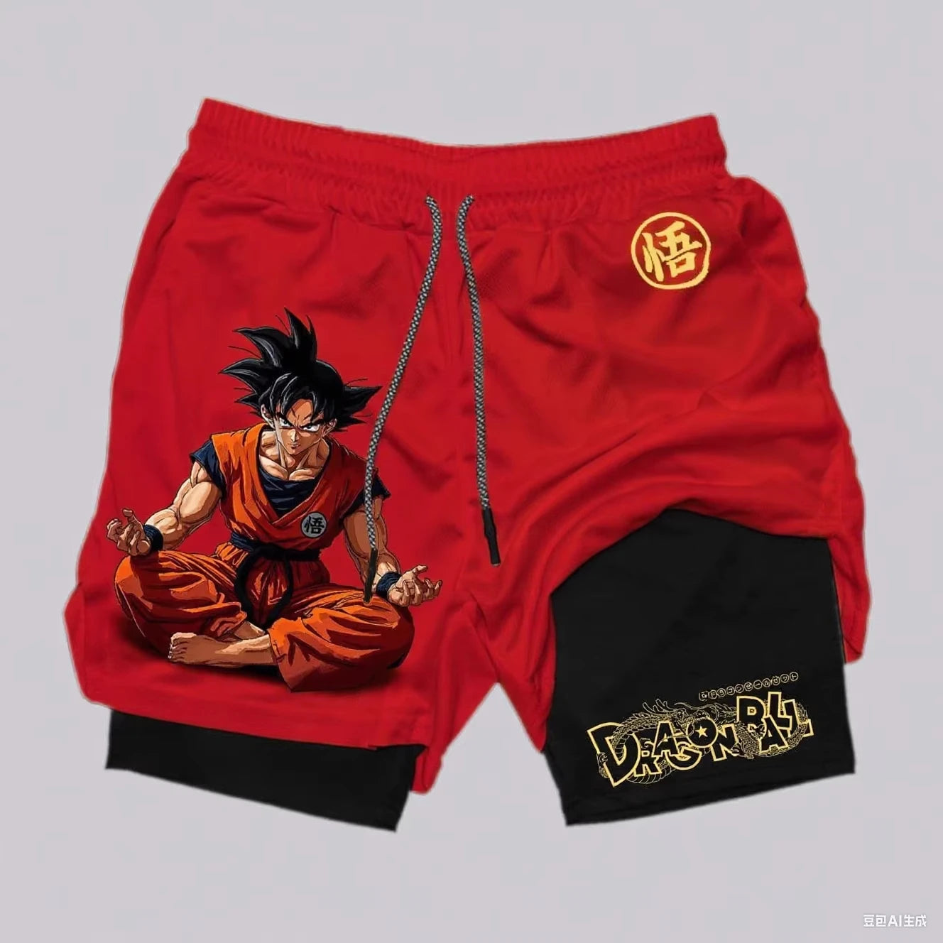 2026 Summer Dragon Ball Goku Anime Gym Shorts Men Double-layer 2-in-1 Sports Pants New Summer Japanese Cartoon Print Beach Pants