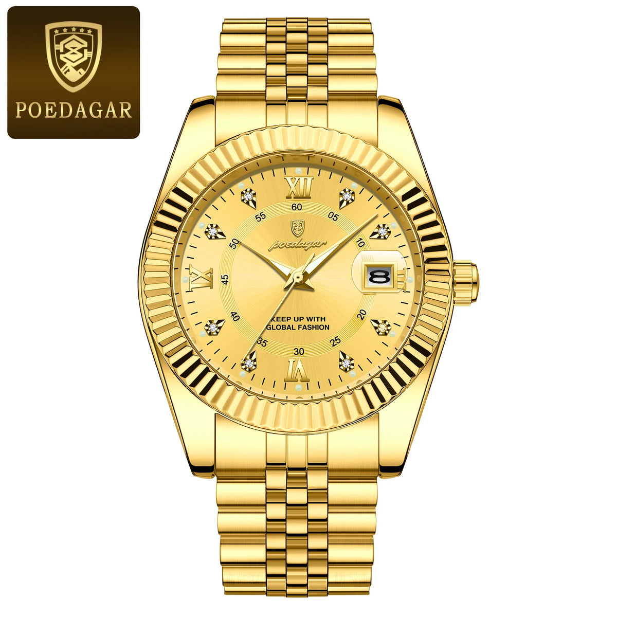 Orologio da uomo POEDAGAR – Modello di lusso, impermeabile, in acciaio inossidabile, con quadrante luminescente, stile militare, datario, movimento al quarzo, ideale per il lavoro o le occasioni professionali.