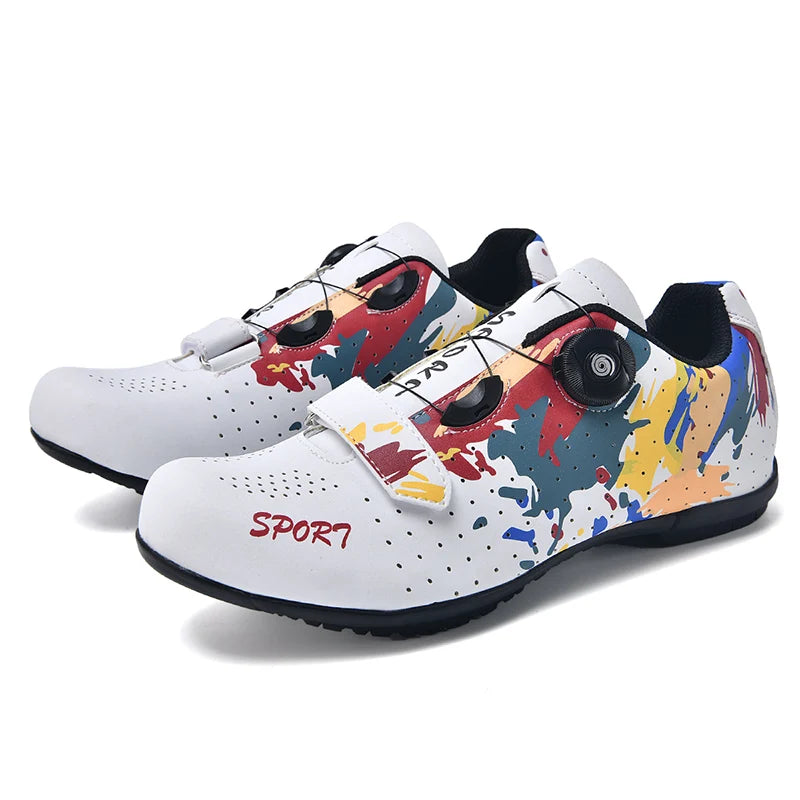 Lock-Free Cycling Shoes, Flat Pedal Shoes for Men, Bike Cleat Sneakers, MTB Bicycle Biking Shoes for Women, Breathable Indoor Boots