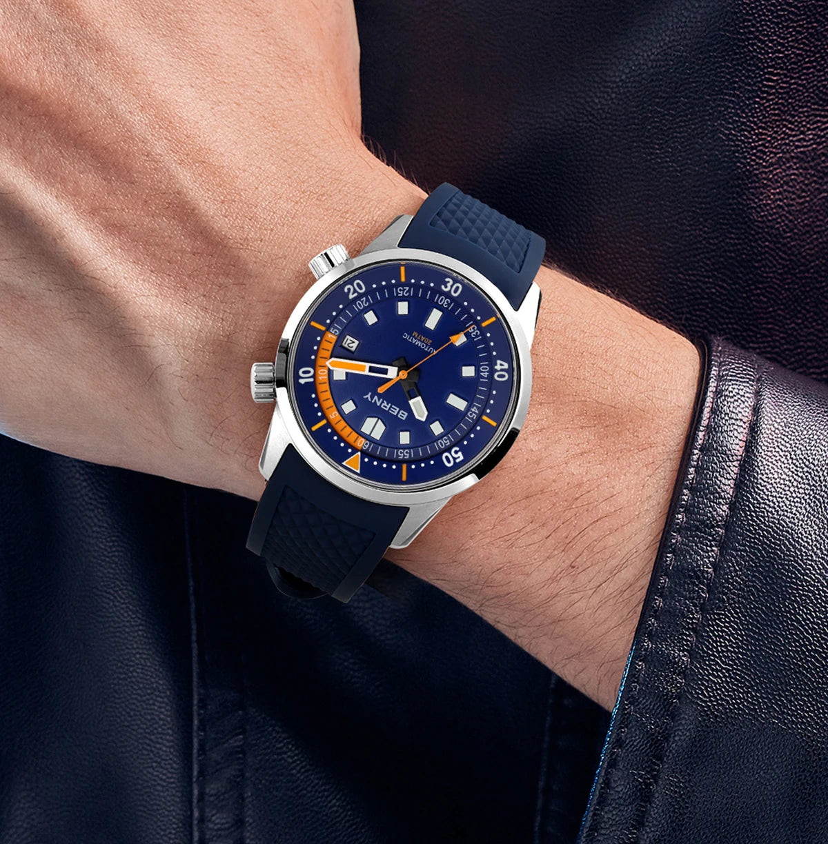 Relógio de mergulho BERNY para homem, automático mecânico, 200M impermeável, superluminoso, 42mm, safira, para natação e mergulho