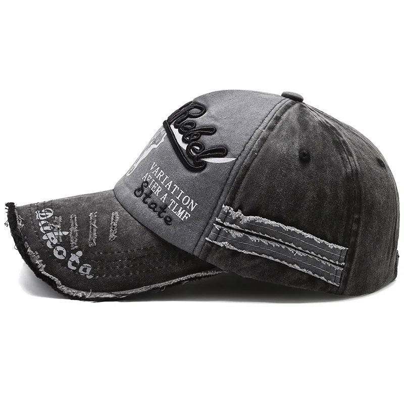 Vintage Embroidery Letter Bull Washed Baseball Cap, Retro Sun Hat for Men Women, Casual Hip Hop Peak Cap