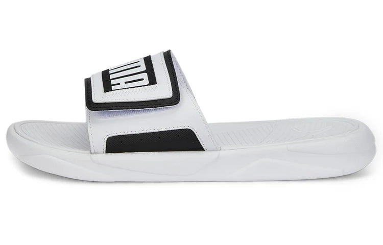 Sandales à brides en caoutchouc souple et résistant Puma Royalcat, chaussures, blanc et noir, 386712-02.